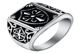 Модный золотой цвет Fleur de Lis Shield Ring Men's Silver-Color Crest Signet Кольцо из нержавеющей стали размеры 7-1411046531