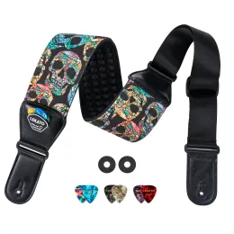 Hanger Lekato Guitar Strap with 3 Guitar Picks Holders Bass Eletric Acoustic Adjustable Non Slip Wide Shoulder Padded Shoulder Strap