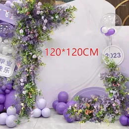 Decorative Flowers Luxury Purple Plant Artificial Triangle Flower Row Wedding Floral Arch Arrangement Road Guid Backdrop Welcome Sign Decor
