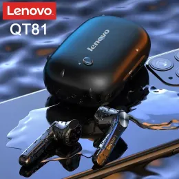 Lenovo QT81 TWS Ear fone de ouvido sem fio Bluetooth fone de som estéreo com botão de toque de microfone 1200mAh Bttery Mobile Power Bank