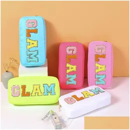Cosmetic Bags Nylon Bag Chenille Letter Makeup Pouch Zipper Make Up Waterproof With Es Stuff Organizer For Drop Delivery Health Beauty Dhslt