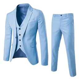 Mensar Solid Color Suit Slim 3 Piece Coat Business Dress Pants Wedding Party Jacket Vest Coat Terno Masculino 240412