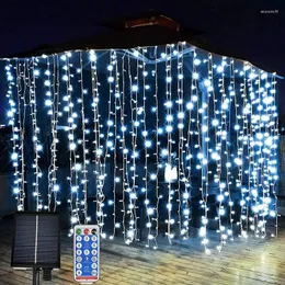 Decorazione per feste aggiornate a tenda solare luce 300leds 8 modalità telecomando a cascata impermeabile luci a corda f/patio giardino matrimonio