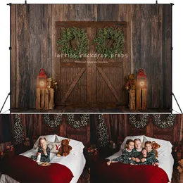 Christmas Headboard Backdrops Kids Baby Photography Props Child Adult Photocall Props Xmas Wooden Barn Front Background