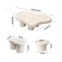 European Wooden Shaped Coffee Table for Living Room Side Table Minimalist Small Apartment Home Cream Style Cloud Coffee Tables