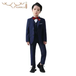 Pants Formal Suit for Kids 2 Year and 14 Years Elegant Dress Suit Jacket Vest Pants Bow Tie Shirt Finest 5pcs Stylish Kid's Costume