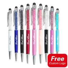 펜 20pcs/lot Custom Logo Pen Crystal Diamond Metal Ballpoint Pens 개인화 된 비즈니스 광고 소형 선물 문구 도매
