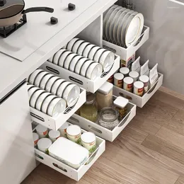 Küche Aufbewahrung Pull-out Dish Rack Organisation Organisator Roman Accessoires für nützliche Dinge trocknen Hausgarten