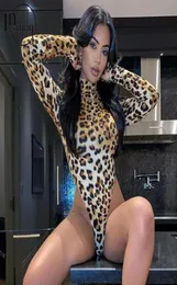 Women039s calças de duas peças em mulher sexy clubwearwarward leopard gourtleneck bodysuit de manga longa fêmea elástica feminina feminina 5873121