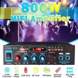 Amplifikatörler BT309 800W Bluetooth Amplifikatör 220V 12V Güç Amplifikatörü HIFI Dijital Subwoofer FM USB SD Ev Sineması Amplifikatörler Ses İşlemcisi