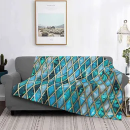 Blankets Malachite Turquoise Sparkle Faux Gold Rhomb Pattern Air Conditioning Blanket Soft Warm Light Thin Abstract Geometric