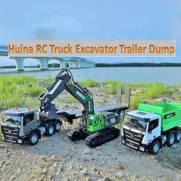 Huina New R/C Alloy Excavator Truck 11ch Radio Styrd bil Semi-trailer Engineer Truck Lighting Toys Gift for Boys