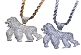 Pendant Necklaces Hip Hop Iced Out Full CZ Bling King Roaring Gorilla Necklace Men Charms Fashion Rapper Choker Jewelry Gifts11746256
