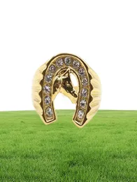 Design Cool Crystal Gold Lucky Shoe Ring Stainless Aço jóias de jóias de ouro Banda de anel de cabeça de ouro 4532853