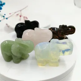 장식 인형 35-40mm Crystal Natural Elephant 조각상 손 조각 장미 석영 바디 입상 공예 선물