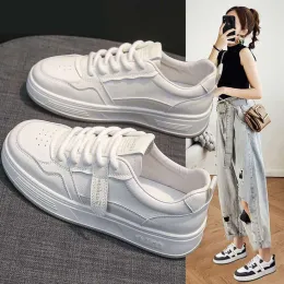 Childrens Small White White Genuine Leather Single 2024 Primavera nova nova placa solada espessa versátil Casual Womens Sports Shoes 51203