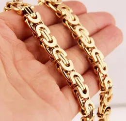 High Qulaity Gold tone Stainless Steel Fashion Flat byzantine Chain Necklace 8mm 24039039 women men039s gift jewelry for 2532428