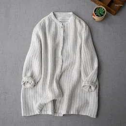 Women's Blouses Limiguyue Spring Summer Striped Cotton Linen Shirt Literary Retro Loose Thin Tops Casual Women Long E482