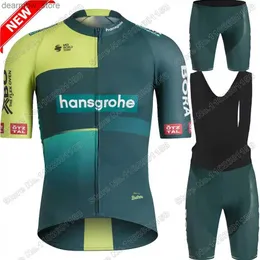 Cycling Jersey Sets 2024 Cycling Jersey Hansgrohe Team Set Men Cycling Clothing Summer Road Bike Shirt Suit Bicyc Bib Shorts MTB Uniform L48