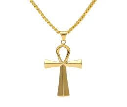 NEW Stainless Steel Ankh Necklace Egyptian Jewelry Hip Hop Pendant Iced Out Gold Key To Life Egypt Necklace 24" Chain1443327