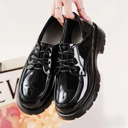 Casual Shoes Round Toed Thick Soled Women Small Leather With Shiny Upper For Slimming Height Enhancement Wearing Work