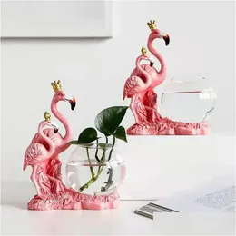 Oggetti decorativi Figurine Decorazione desktop decorazione flamingo in vetro idroponico cuore cuore di fascia alta senso di piccoli ornamenti ravanello verde dhled