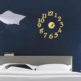 2D DIY Small Digital Wall Clocks Acrylic Mirror Sticker Unique Number Watch Clock Art For Office Kids Room Home Decor Wholesale