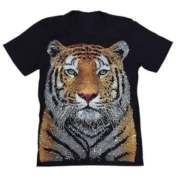 Finch Double Mercerized Cotton Tee 3D Printing Bling Tiger Graphic Rhinestone Tshirt för män