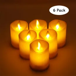 6 pezzi di candele a batteria in plastica senza fiamma con le luci del tè a led per la decorazione domestica compleanno 240412