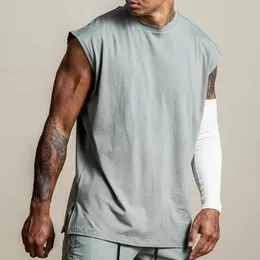Muscle Gym Mens Sports Sleesess Shirt Cotton Tank Top Summer Running Fitness Basketball Training Casual Casual Sweatshirt 240328
