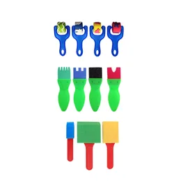 26pcs Kids Painting Set Early Learning Mini Flower Sponge Drawing Brushes Seals Rollers PVC Tote