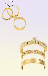 Bangle 3pcssets Roman Royal Charm Men Bracelets مجموعات الفولاذ المقاوم للصدأ المفتوح أساور الزوجين المصنوعة يدويًا المجوهرات 9017705