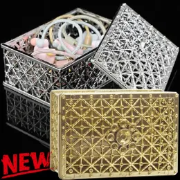 Caixa de armazenamento de tesouro retro Mini Crystal Jewelry Storage Organizador de papel alumínio de ouro Tri - lembrança de tesouro para decoração