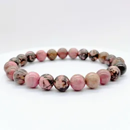 Strand Natural Rhodonite Beads Bracelet Crystal Stone Fashion Wrist Chain For Women Men Sweet Reiki Healing Bangle Jewelry Gift