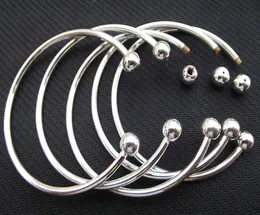 925 Sterling Silver Fill Open Women Cuff Bangle 65mm 70mm size Fit European Beads Bracelet48999287