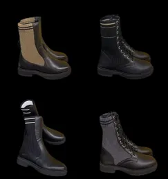 Projektanci Buty bojowe Rockoko dla kobiet kostki Martin buty Knit skórzane buty motocyklowe wkładki tkaninowe Lia Winter Booti1046325
