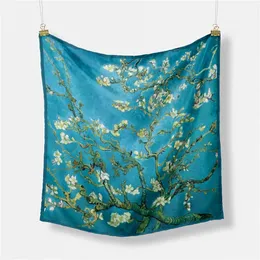 Van Gogh Ölmalerei Seidenschal Mode Frauen Schal 53 cm Quadratschals Kopf Schal Hals Binde Band Professionelles Neckerchief 240407