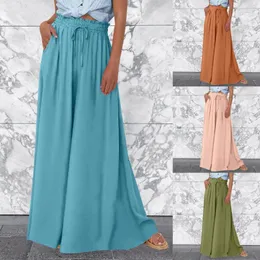 Spodnie damskie 2024 Płynne koreańskie spodnie szyfonowe stałe kolor wolny talię szeroką nogę przyciętą dla kobiet