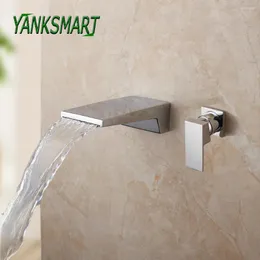 Waschbecken Wasserhähne Yanksmart Chrom poliertes Wasserhahn Beckenwand montiert Badewanne Eingang Eingriff Wasserfall Spout Mixer Wasserhahn Wasserhahn