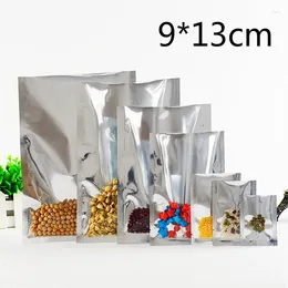 Bolsas de armazenamento 9 13cm 200pcs/lote bolsas de vácuo de lote taste de vedação aberta top alumínio prateado papel alumínio transparente bolsa de embalagem pacote de alimentos pacote