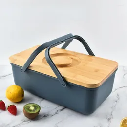 Aufbewahrung Flaschen Plastik großer Brotbox Tragbarer Lebensmittelbehälter Toast Organizer mit Griff und Bambusdeckel Küchen Backwerkzeugen Gadget