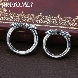 S925 Sterling Silver Charm smycken Personlighet Män och kvinnor Vintage Thai Dragon Head Ring Couple Opening Qixi Gift240412