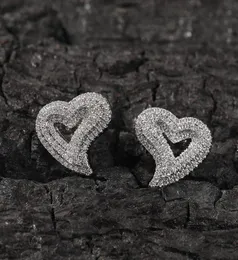 1 Paar Hip Hop Claw Set CZ Stone Bling Ice Out 3 Layers Heart Stud Ohrringe für Männer Frauen Unisex Liebhaber Rapper Schmuck 5712509