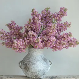 Dekorative Blumen 24,8 "echte Berührung Faux Mauve Pink Lilacs Zweig Creme Künstliche Hortensien DIY Laub Blumenhochzeit/Wohnungsbaudekorationen