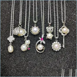 Colares pendentes 100% colar de pérolas 925 Sier 7-9mm oblato branco para mulheres jóias de jóias de casamento entrega de gotas de gota de queda pend dhixg