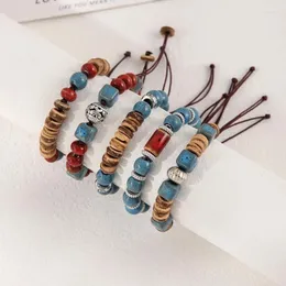 Link Armbänder Vintage ethnisch handgefertigt gewebtes Naturstein Holz Perlen Verstellbares Armband für Frauen Mädchen farbenfrohe Geschenke