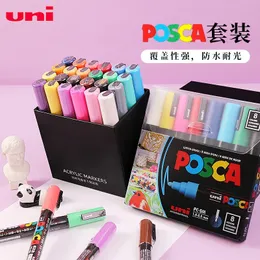 Uni POSCA PAINT MARKER PENSセットパッケージPC-1M PC-3M PC-5M PC-8K 15K Phigment Rotuladores Graffiti Drawing Pen for Rock Cerami 240328