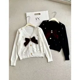 Kadın Sweaters MM23 Sonbahar/Kış ağır endüstri yay dekorasyon mizaç tatlı stil ince örgü kazak