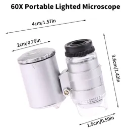 1pc 60X Portable Illuminated Microscope Mini Pocket LED Magnifying Glass Handheld Jeweler Magnifier Pocket Microscope Kids Gifts