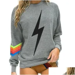 Women'S Hoodies & Sweatshirts Women S 2023 Autumn And Winter Elastic Sweatshirt Rainbow Print Round Neck Plover Nation 5 Srtipe Sweat Dhike